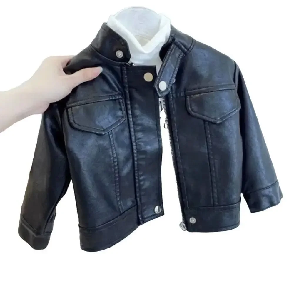 New size 7 kids boy girl pu leather jacket